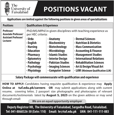 Jobs in The University of Faisalabad